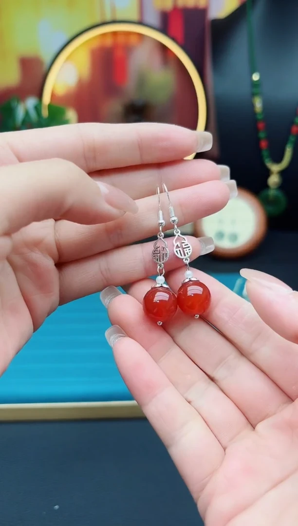 玛瑙/玉髓耳饰银S925镶嵌230000