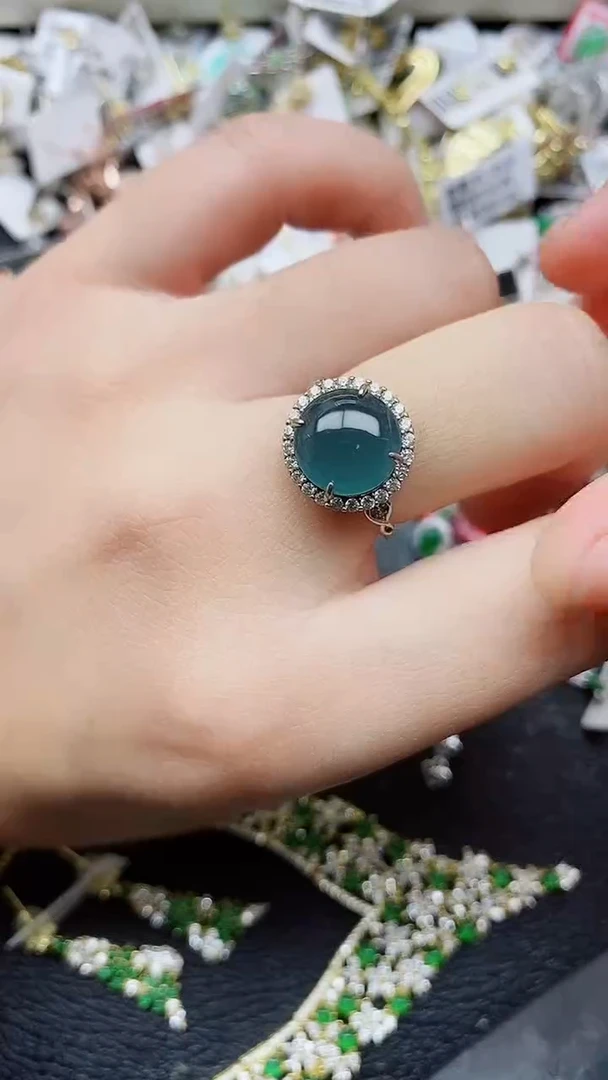 银S925镶嵌戒指翡翠1