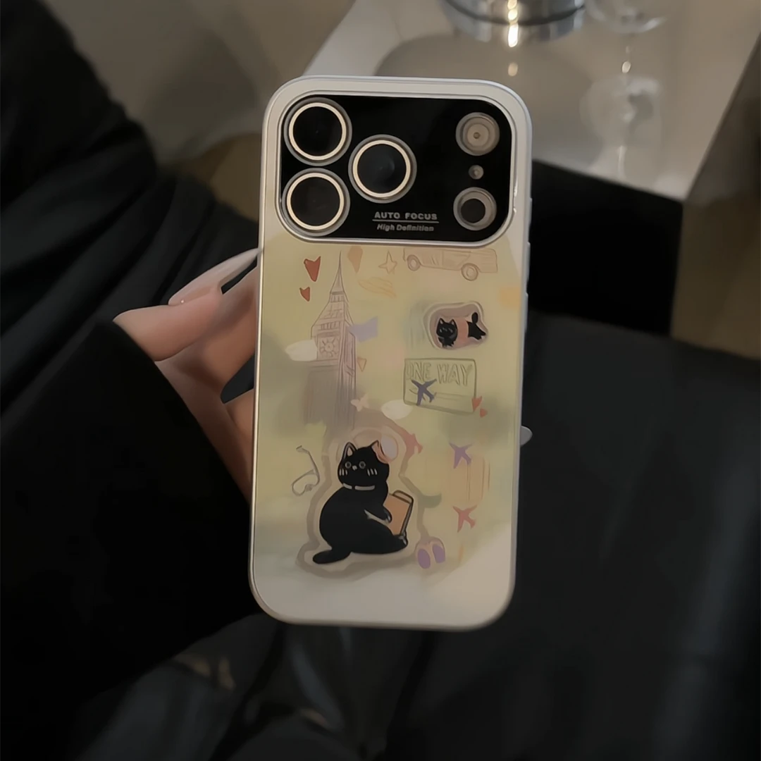 涂鸦蝴蝶耳机猫咪适用iPhone17/16pro苹果15/14肤感大视窗手机壳