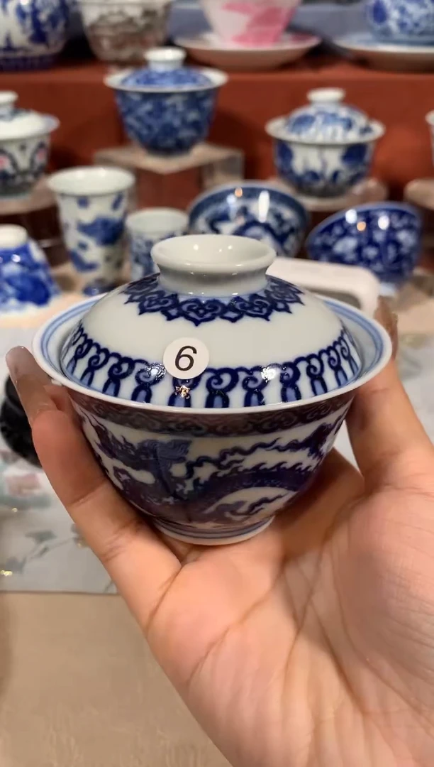 【闪购商品】摆件6青花龙纹盖碗呀