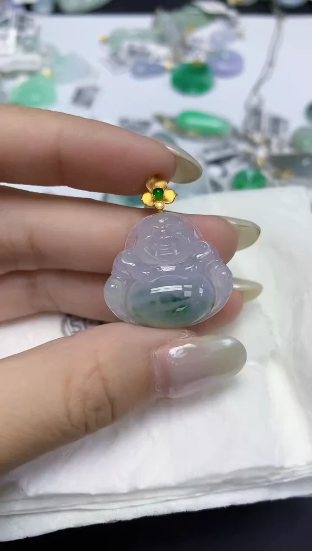 颈饰18K金镶嵌翡翠天然缅甸翡翠A货百元以上9元证书费自理