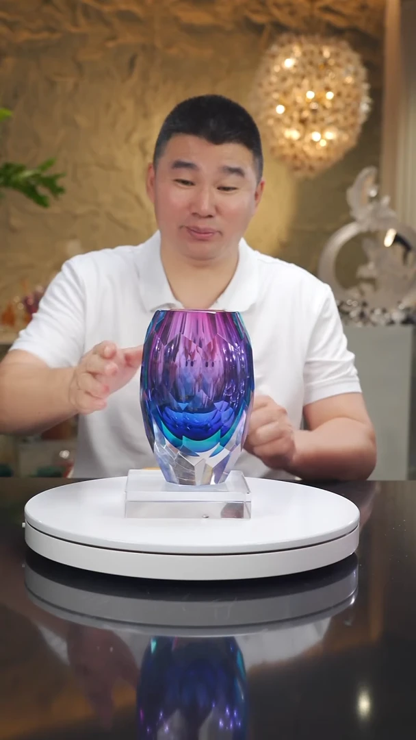 琉璃手工艺品福利金红蓝切面花瓶中号