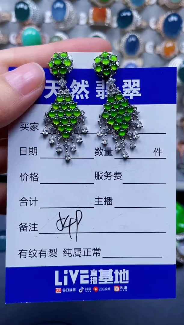 银S925镶嵌翡翠耳饰549