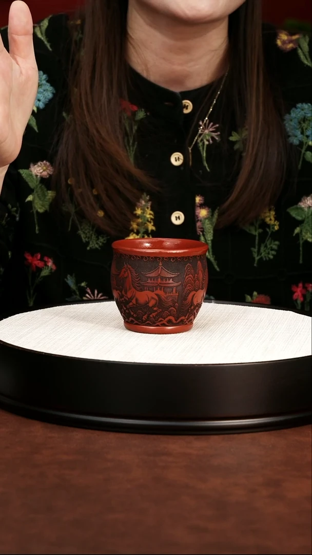 茶壶紫砂 朱泥主人杯马到成功 高传林