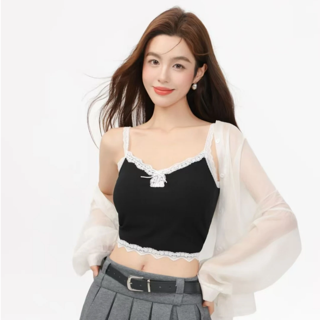 性感蕾丝花边打底美背内搭吊带背心修身型辣妹风修身遮肉吊带蕾丝