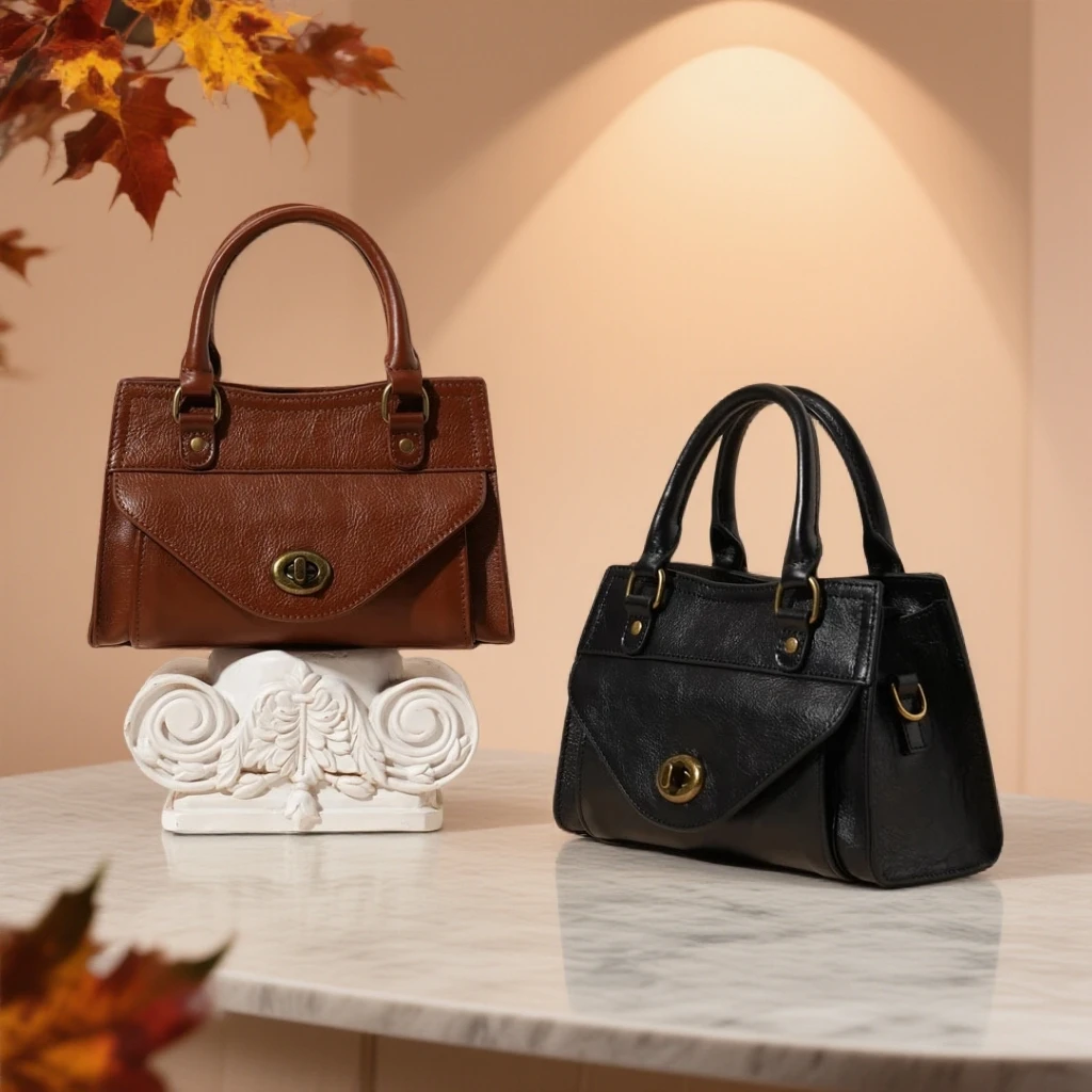 都市简约锁扣小方包单肩包百搭轻奢斜挎单肩时尚女士包真皮波士顿