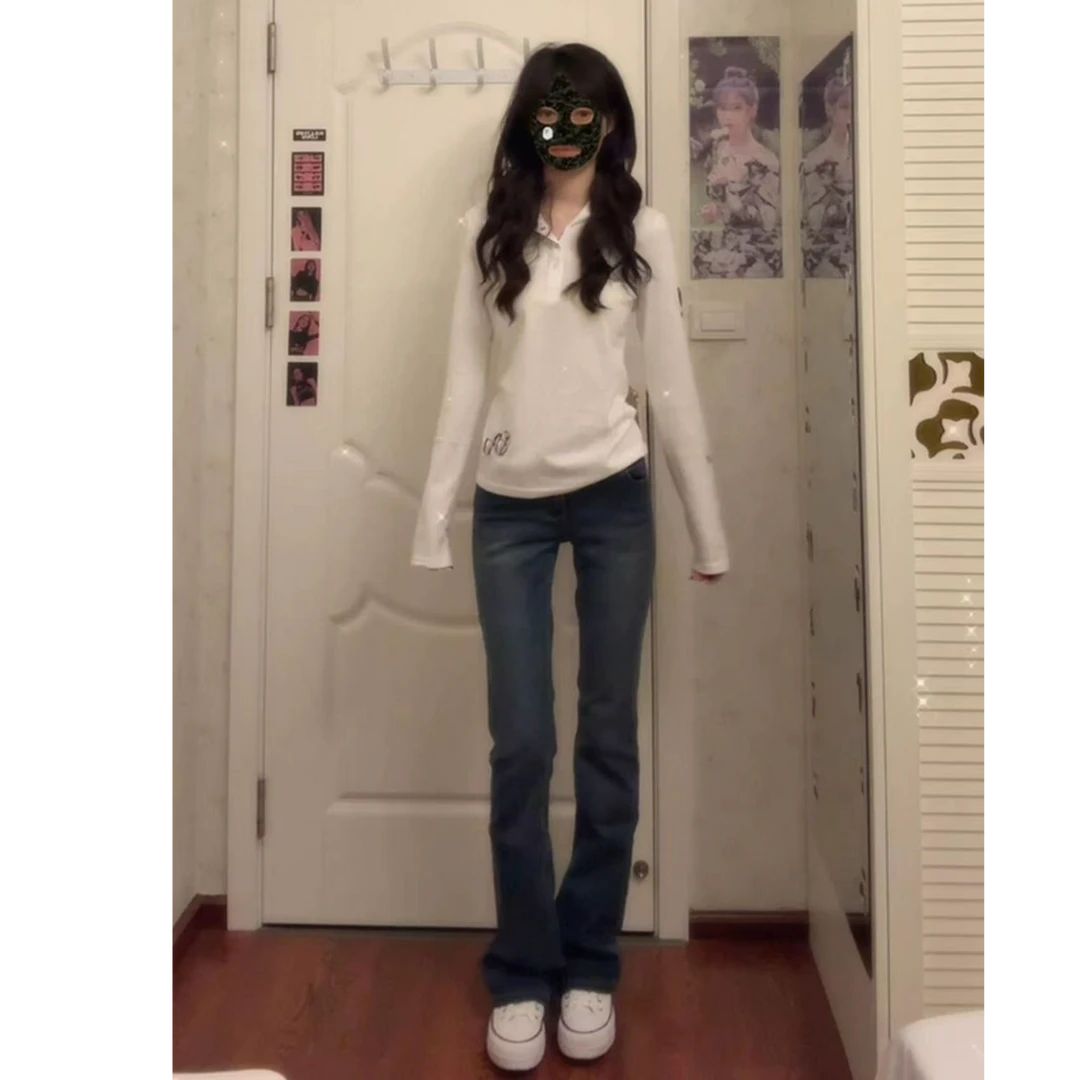 韩系纯欲辣妹字母白色长袖防晒衣罩衫女夏季松弛感修身百搭上衣潮