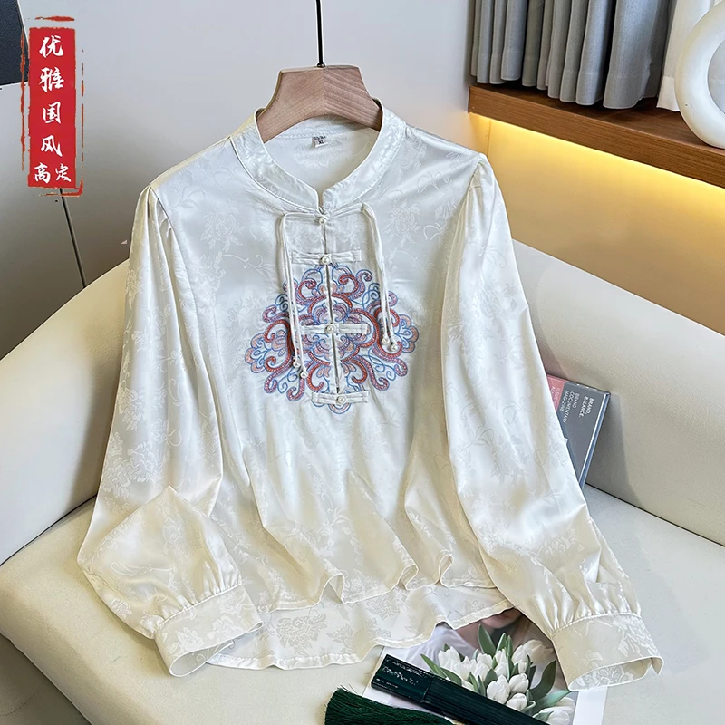 【优雅定制】长袖立领常规纯色休闲衬衫上衣女装中国风新中式春季