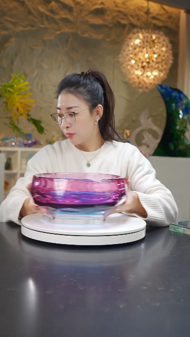 手工艺品琉璃金红蓝圆形果盘