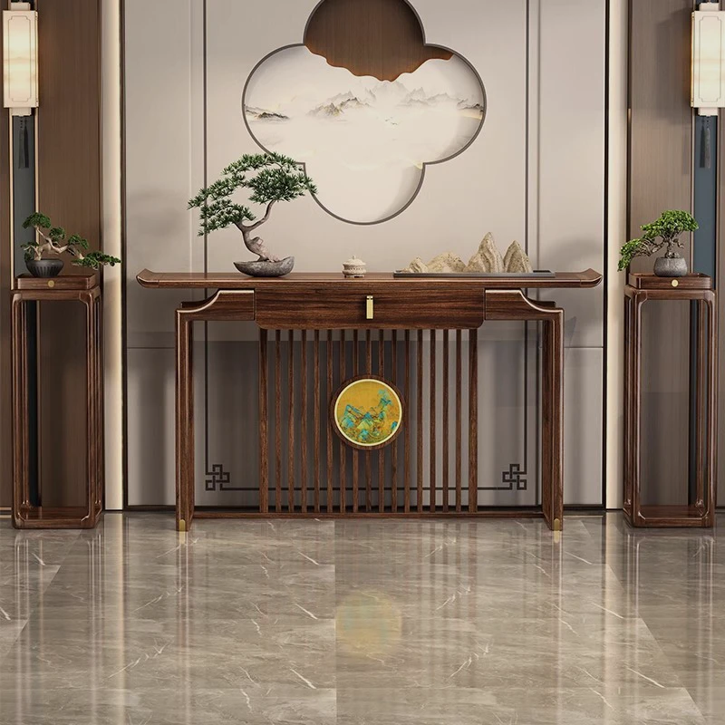 玄关桌乌金木条案客厅入户门供桌靠墙玄关台超窄实木玄关柜