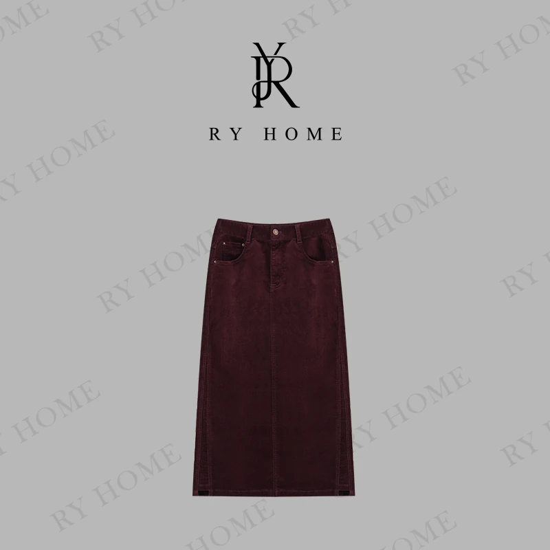 【容雨RYHOME】“浅墨”秋季复古显瘦后开叉半身裙243Q1247