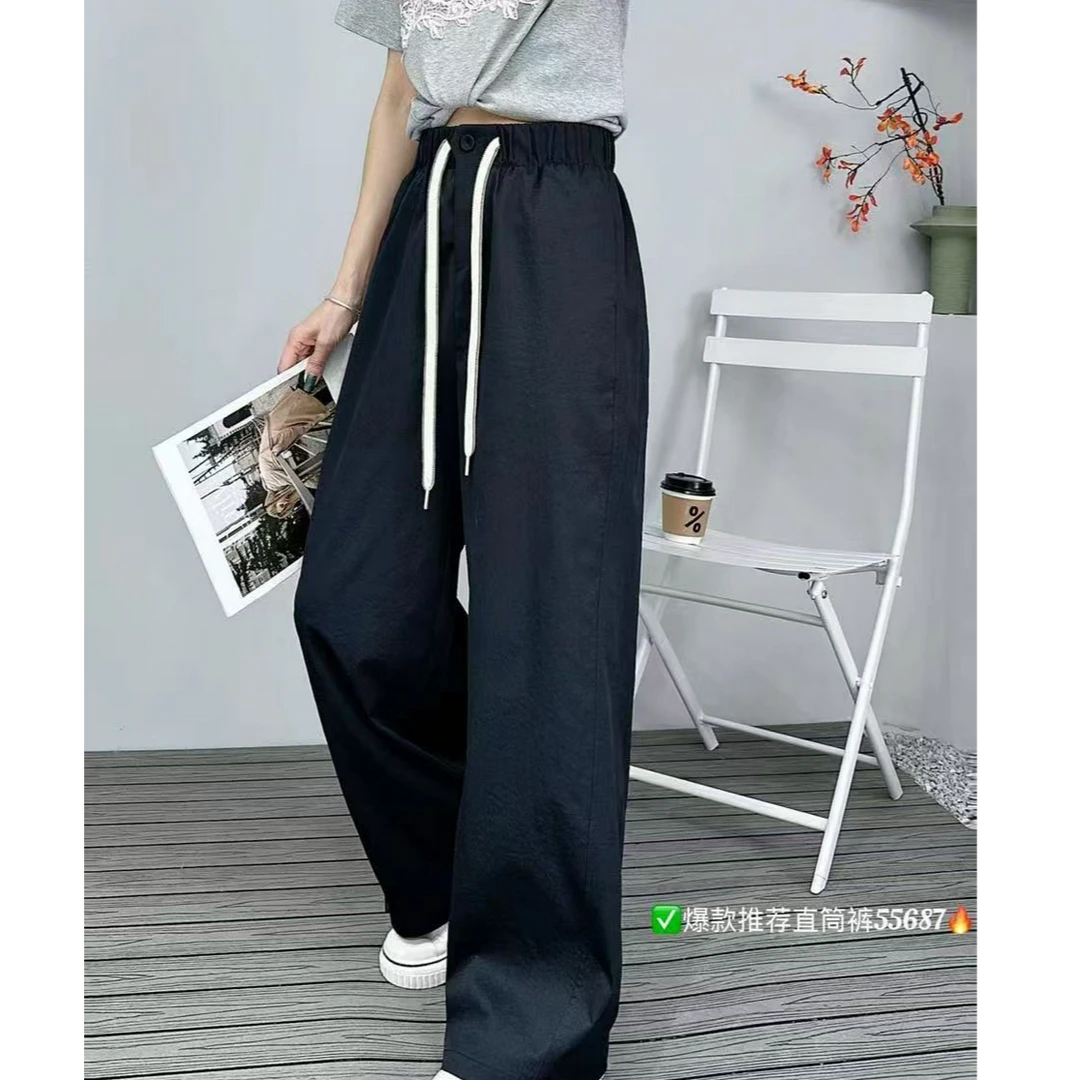 K1068蓝一粒扣松紧腰休闲裤55687