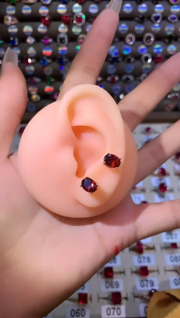 石榴石（芬达石）耳饰银S925镶嵌68玫瑰金