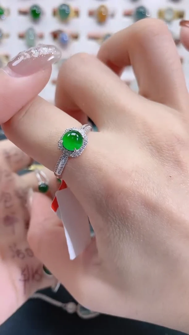 银S925镶嵌戒指翡翠天然翡翠