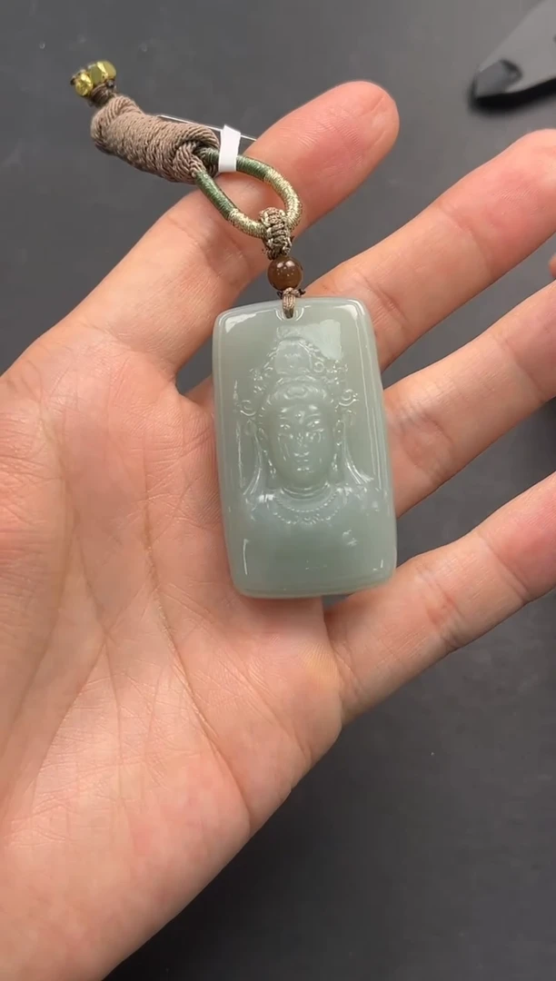 未镶嵌手串和田玉且末青白观音牌微色差