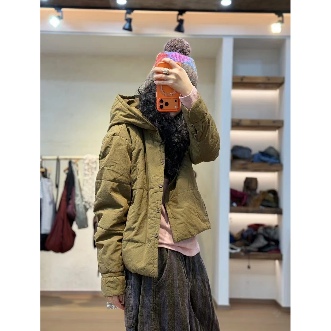 衣牧了然色织双色棉戴帽短款棉衣251112A