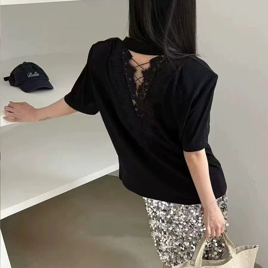 MDD 2535 新款欧货圆领字母短袖T恤女宽松显瘦洋气减龄上衣