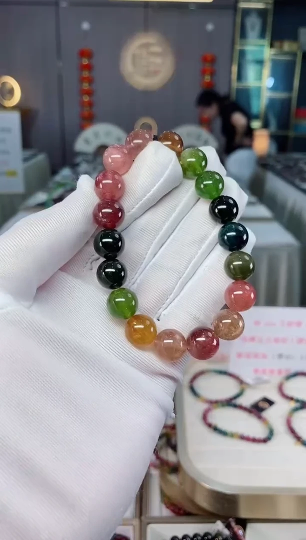 未镶嵌老矿碧玺彩虹单圈手串11mm+碧玺xion多样性发一条