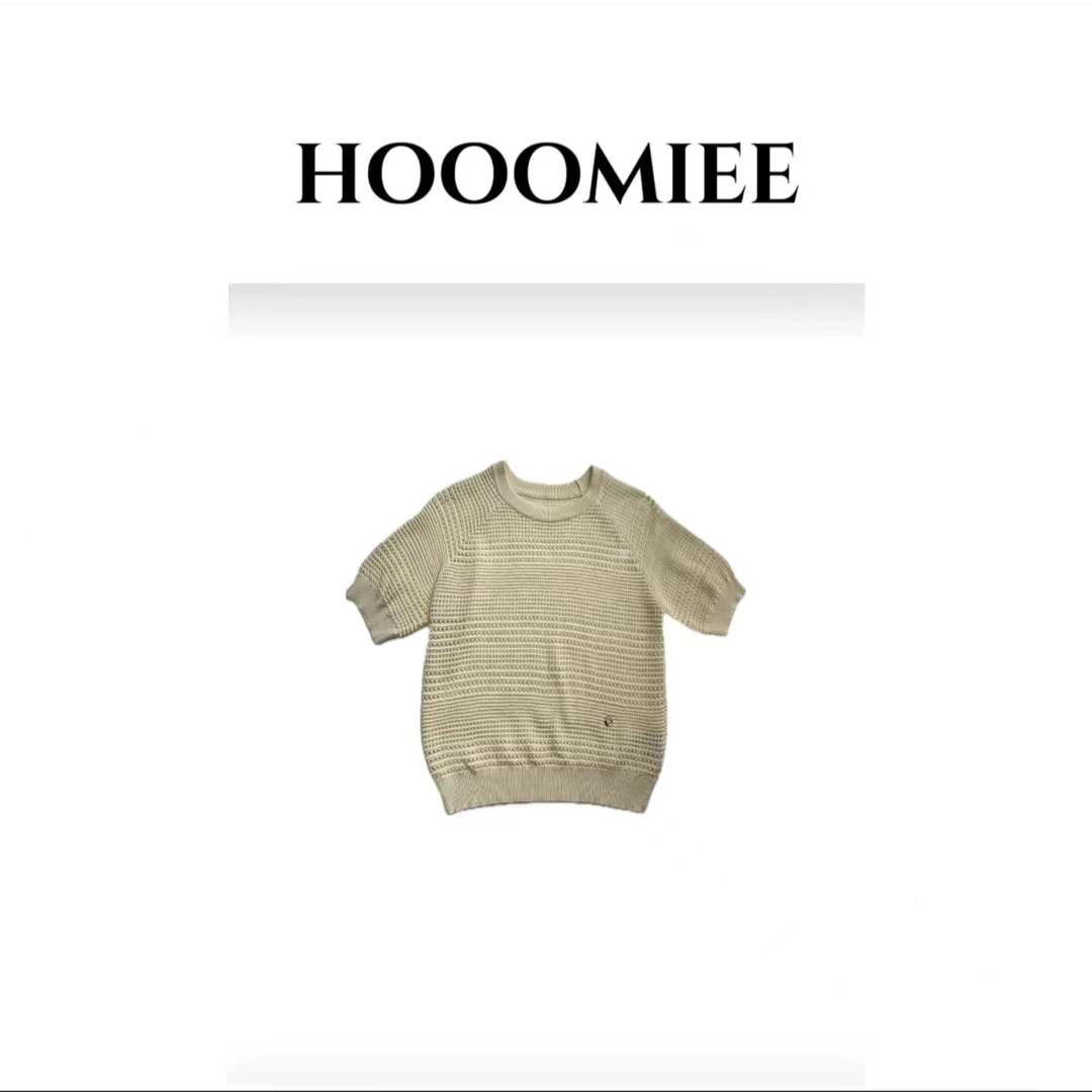 Hooomiee时尚设计镂空短袖微弹针织圆领T恤SY24050