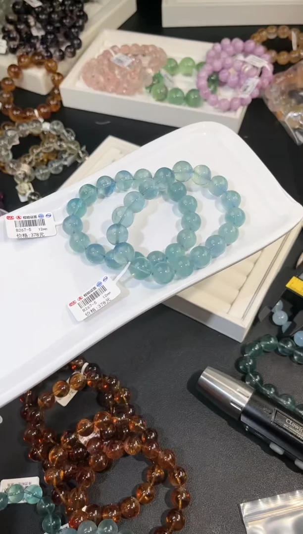 手链未镶嵌萤石多样性发一Q12湖水蓝绿12mm
