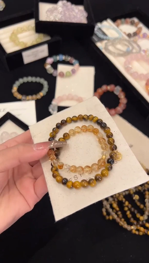 【闪购商品】水晶手链合金黄虎眼双圈手链x866