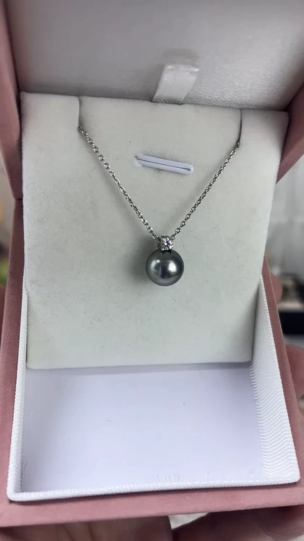 颈饰银S925镶嵌海水珍珠天然珍珠极光大溪地孔雀绿戴妃9-10