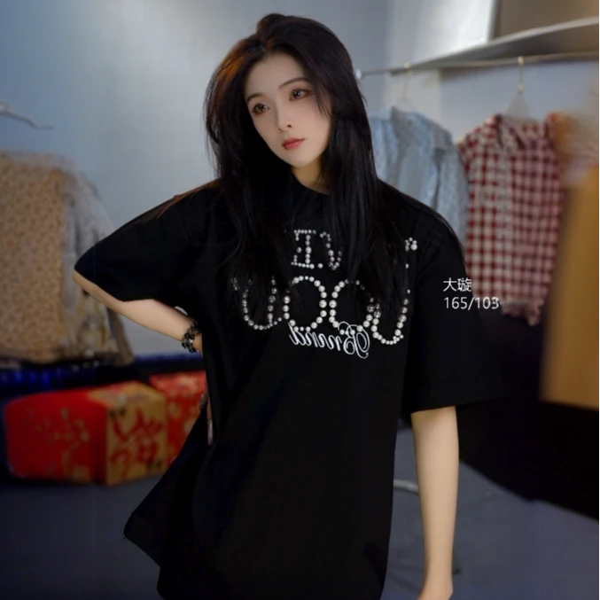 璇鎶专属男女同珍珠款短袖钻款潮流T