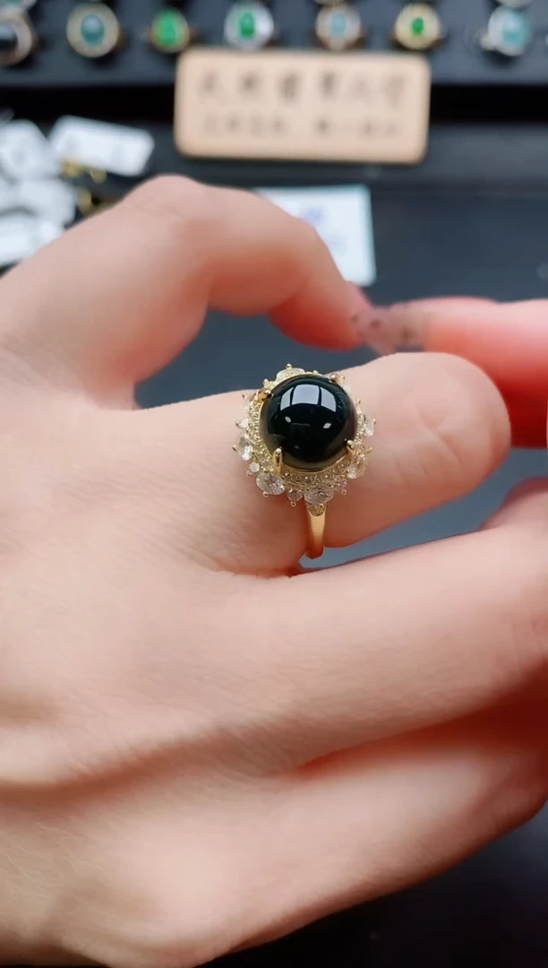 银S925镶嵌戒指翡翠1