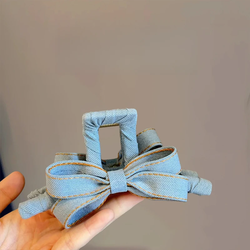 韩系时髦~牛仔蝴蝶结抓夹2025新款高级感发夹后脑勺大号鲨鱼夹