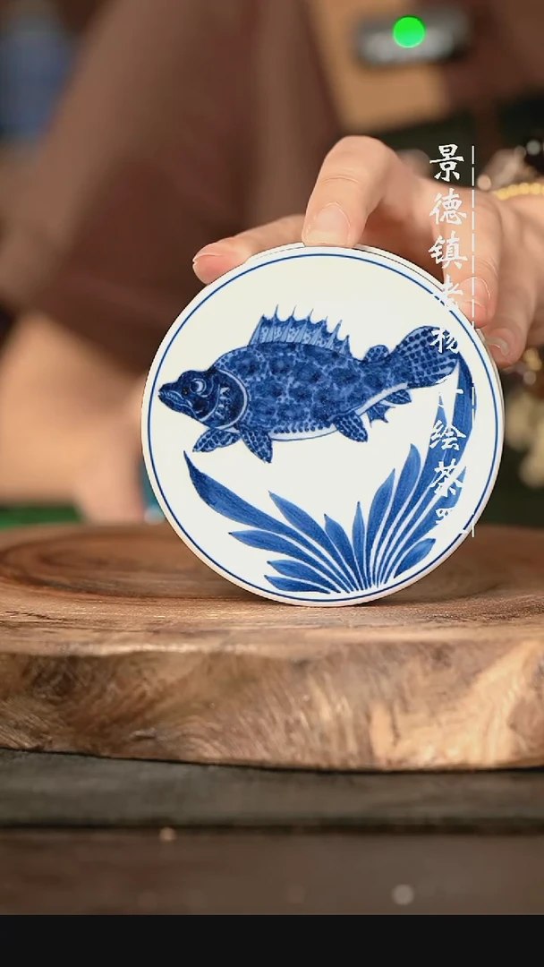 微瑕福利手术盖碗现代瓷  气 鳜鱼 盖置9cm