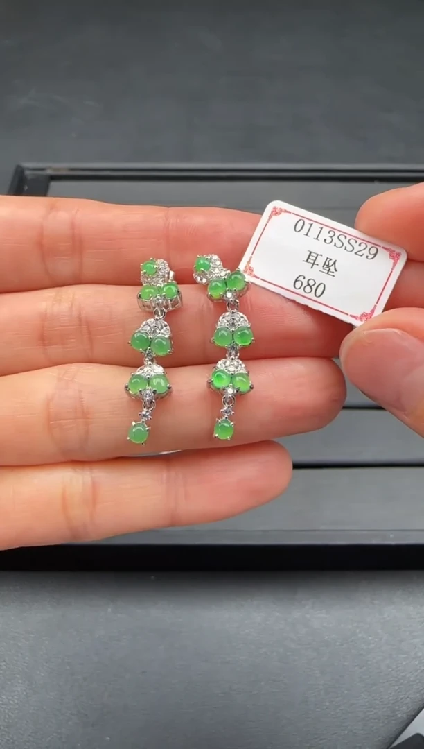 【闪购商品】翡翠耳饰银S925镶嵌0113SS29