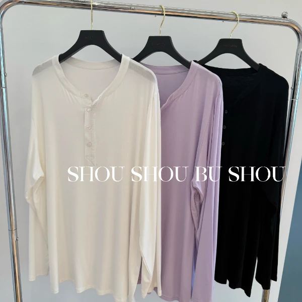 【瘦瘦】大码春夏三色圆领半门襟休闲百搭宽松上衣S01344