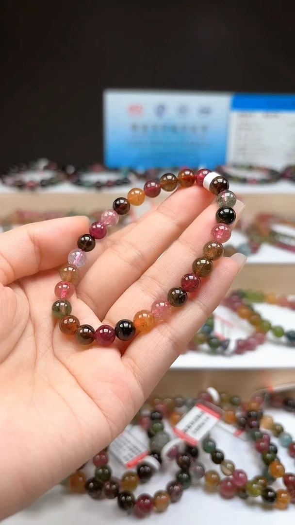 【闪购商品】碧玺手串未镶嵌6.8mm巴西老料玻璃体糖果色单圈手串