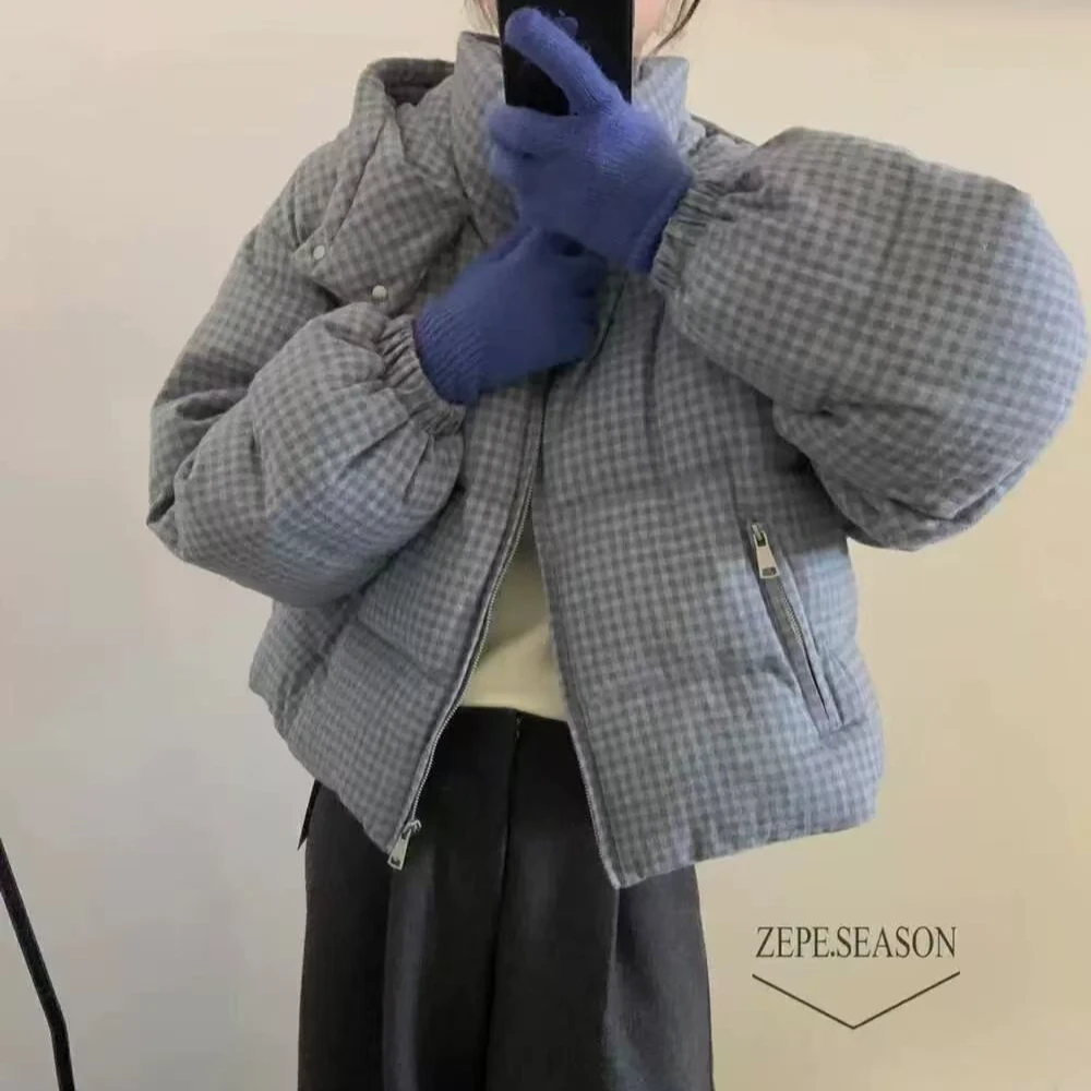 S2373 【巨防寒】 秋冬新款连帽格子加厚保暖棉服外套