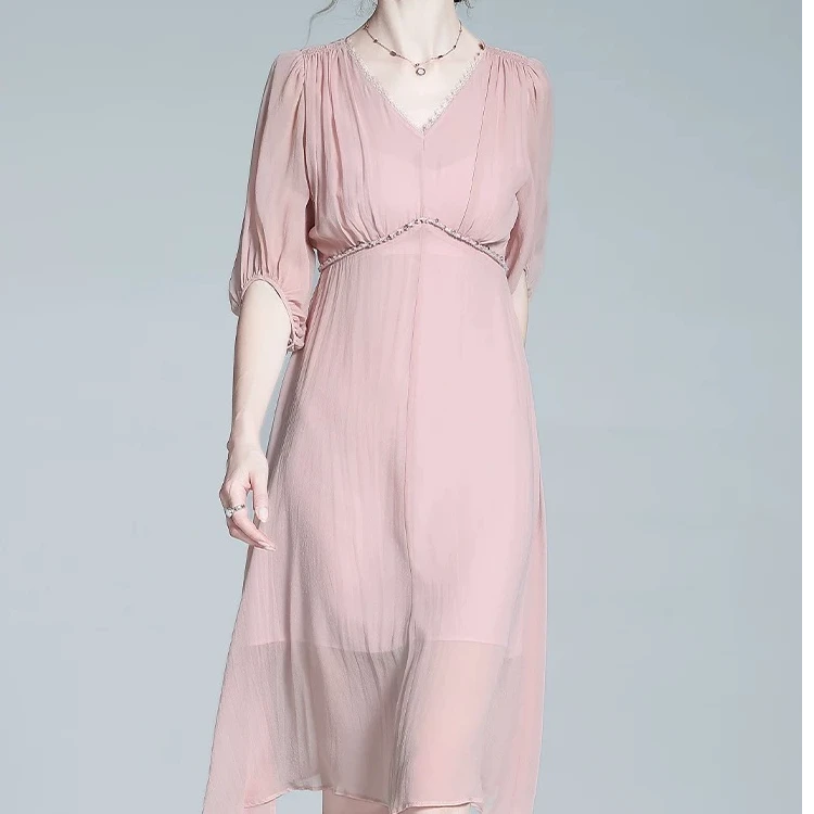 特价真丝连衣裙2025新款高端法式仙女温柔风气质连衣裙