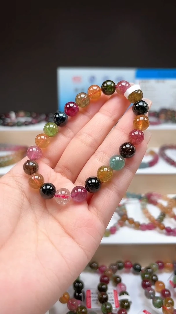 【闪购商品】碧玺手串未镶嵌9.3mm巴西老料玻璃体糖果色单圈手串