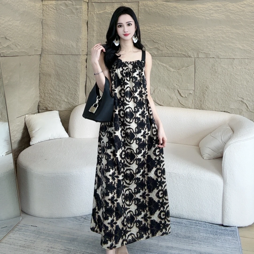 （图腾花）吊带连衣裙女长裙夏季新款法式海边度假沙滩碎花裙