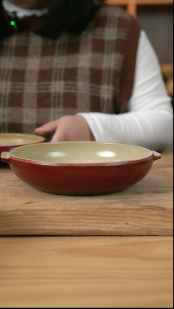 【闪购商品】复古红色的8英寸双耳盘【盖碗