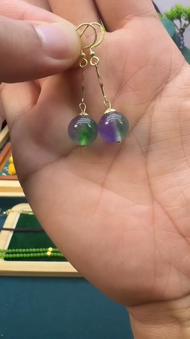 翡翠14K金镶嵌耳饰E108