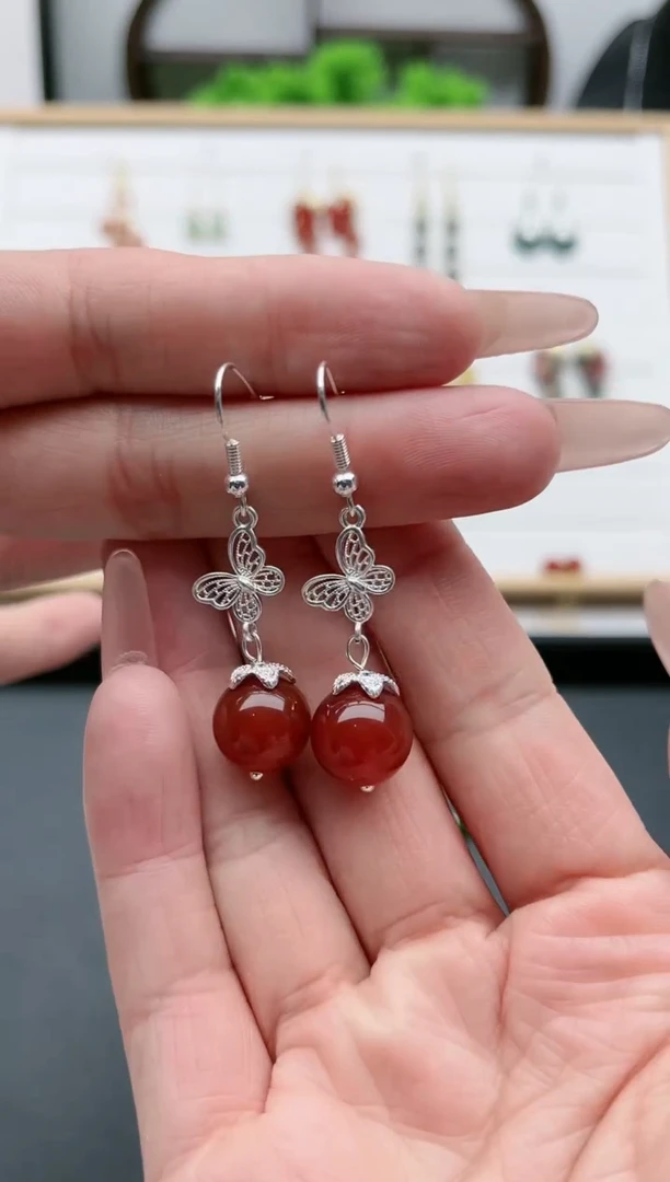 【闪购商品】南红玛瑙耳饰银S925镶嵌306