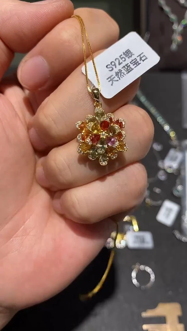 颈饰蓝宝石银S925镶嵌吊坠