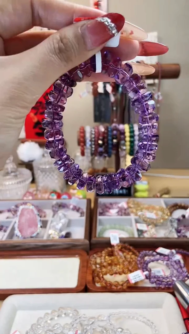 【闪购商品】水晶手链未镶嵌巴西毕业刻面紫水晶12mm