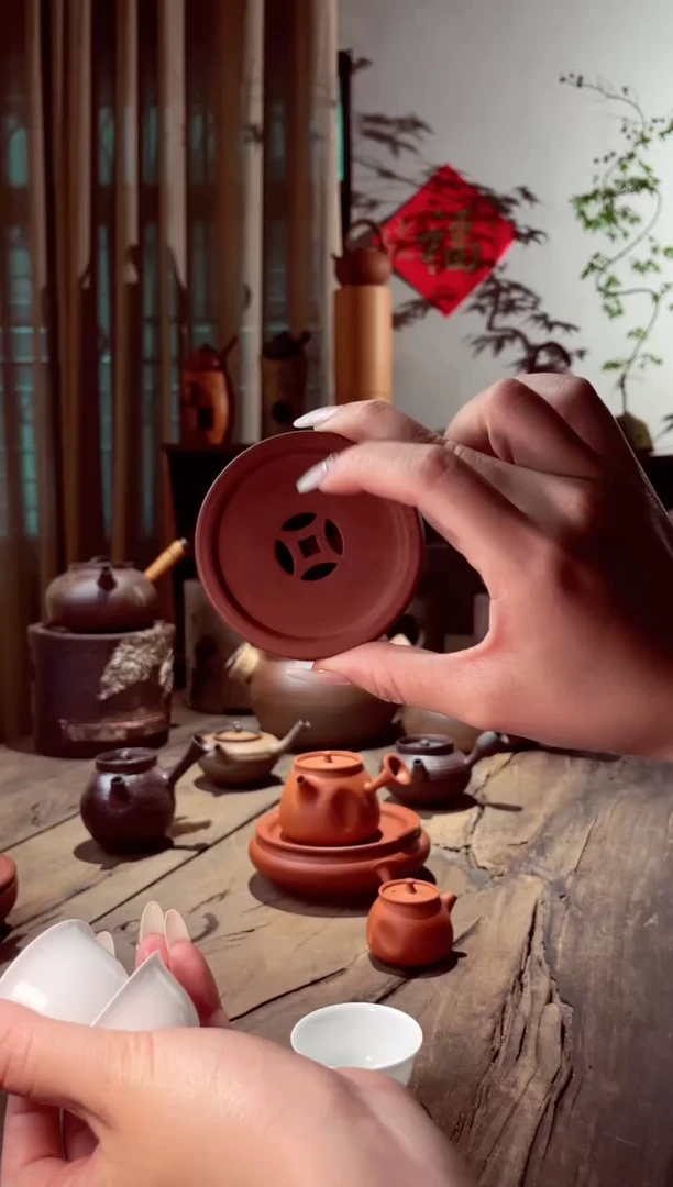 壶 潮州朱泥迷你盖置壶承7cm