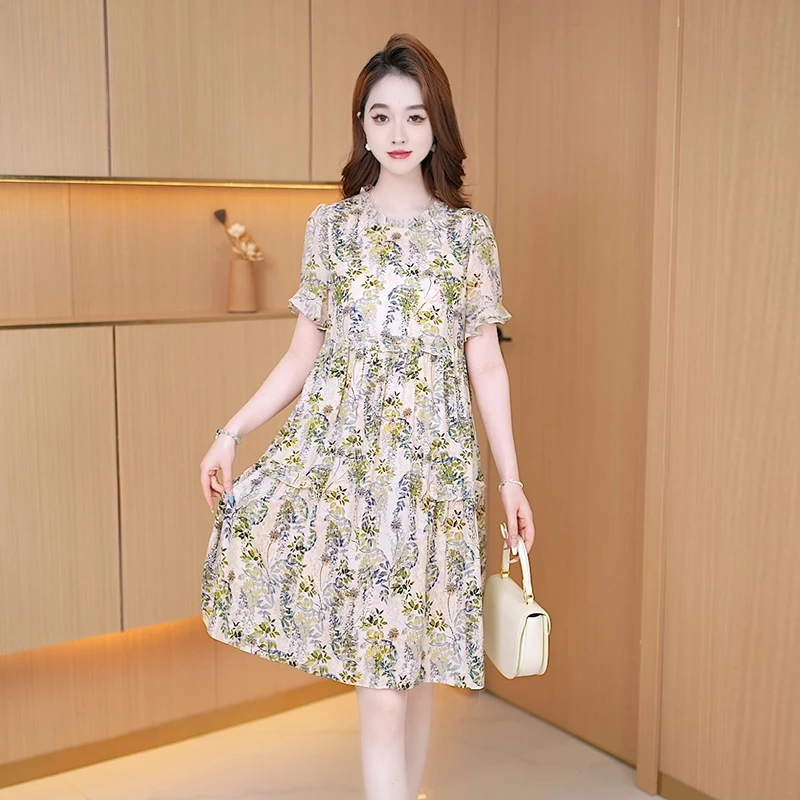 【连衣裙】夏季新款时尚法式显瘦洋气休闲韩版减龄印花宽松连衣裙