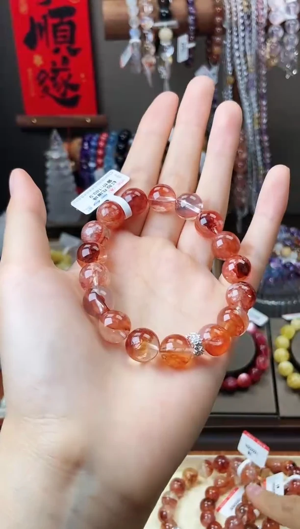 水晶手链未镶嵌4号 红胶花微瑕