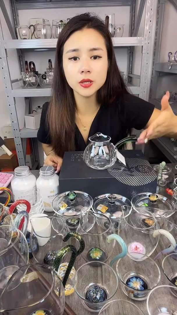 手工艺品玻璃禾器 浮莲迷翠侧把公道杯