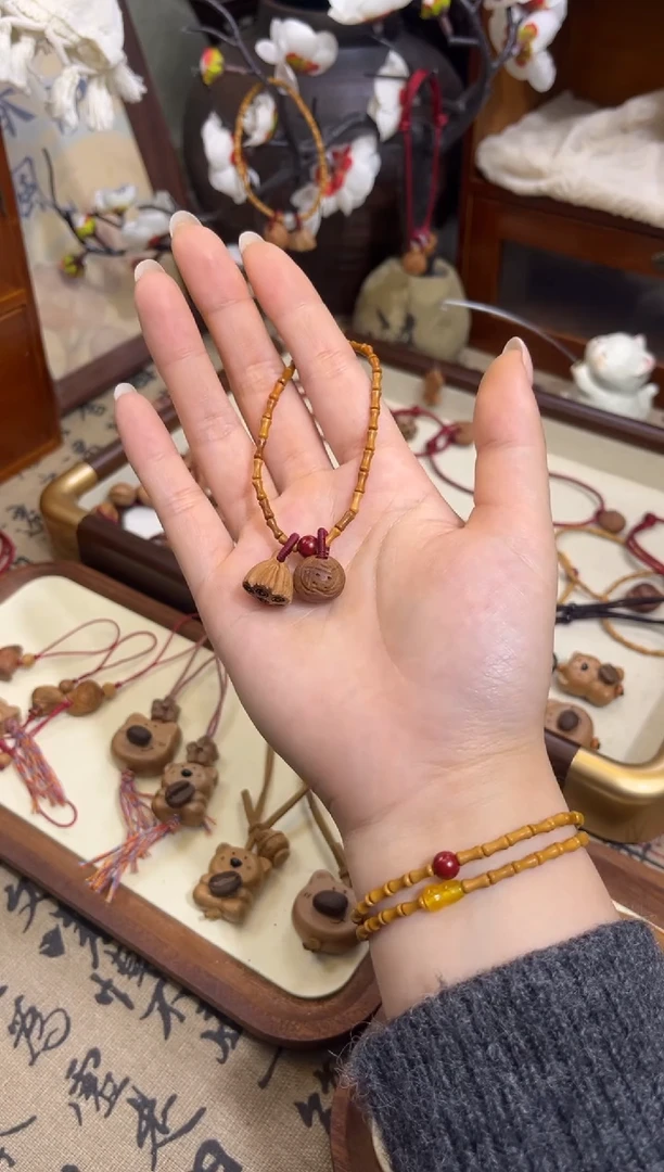 手串桃核【桃缘行】竹节「朱砂福气莲莲」桃核辟、挡、驱、护 备注手围