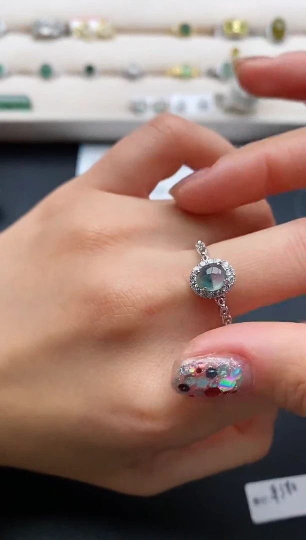 银S925镶嵌戒指翡翠缅甸天然A货翡翠333  7-9