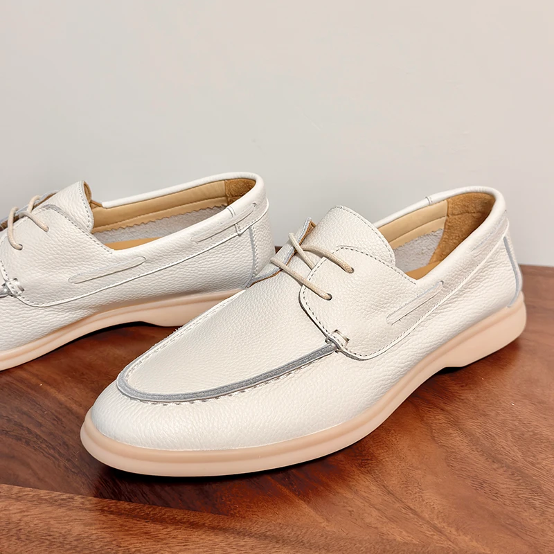 白色德比鞋男头层牛皮夏季百搭软底系带皮鞋男真皮透气轻便休闲鞋