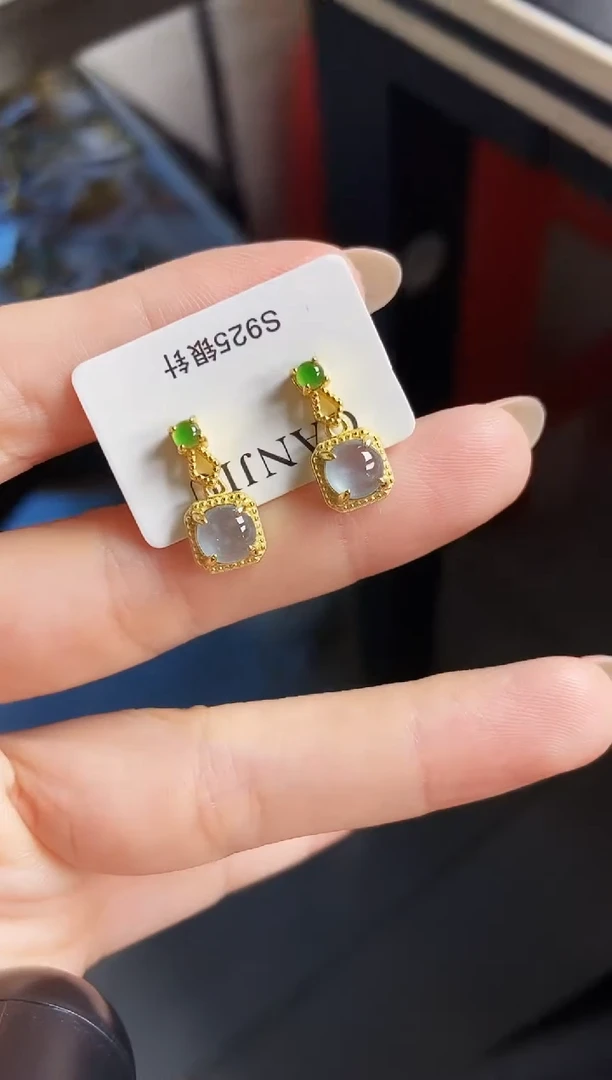 银S925镶嵌翡翠耳饰12